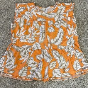 🌟 5/$20 Loft Outlet Orange/White Sleeveless Blouse. M